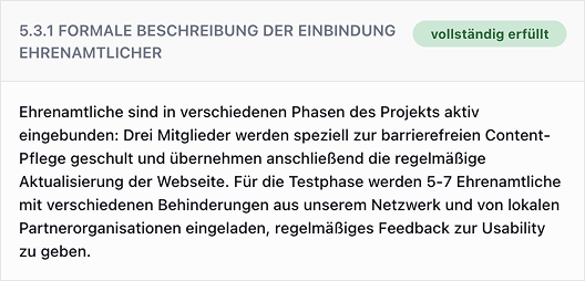 Screenshot der App zeigt die formale Prüfung eines Sachverhalts